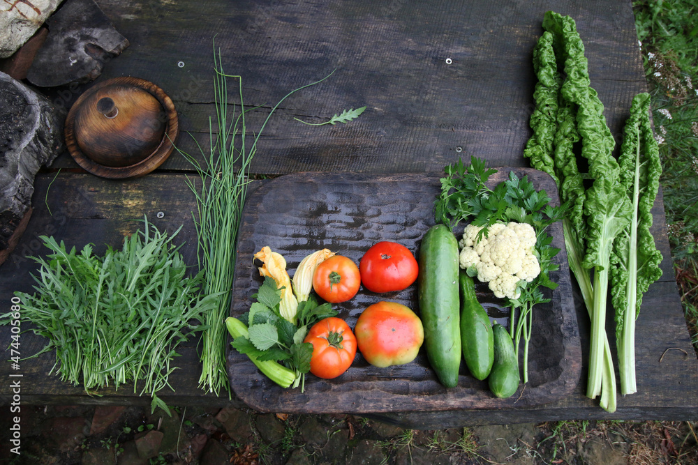 Obraz na płótnie warzywa na stole plony zdrowie zielenina żywność w salonie