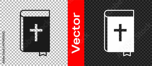Black Holy bible book icon isolated on transparent background. Vector