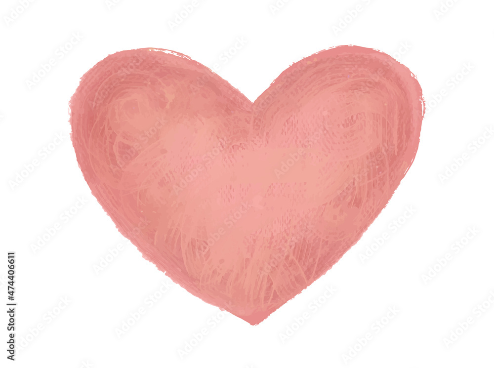Hand drawn stylized heart. Pink heart with paint texture