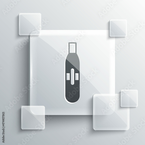Grey Electronic cigarette icon isolated on grey background. Vape smoking tool. Vaporizer Device. Square glass panels. Vector