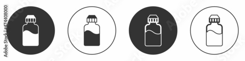 Black Vape liquid bottle for electronic cigarettes icon isolated on white background. Circle button. Vector