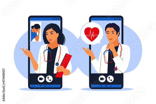 Online doctor concept. Doctor appointment. Modern healthcare technologies. Vector illustration. Flat