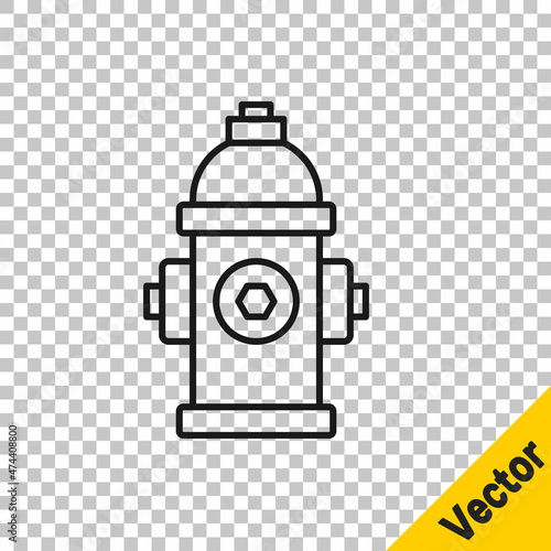 Black line Fire hydrant icon isolated on transparent background. Vector