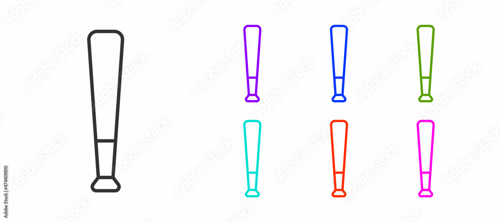 Black line Baseball bat icon isolated on white background. Set icons colorful. Vector Black line Baseball bat icon isolated on white background. Set icons colorful. Vector