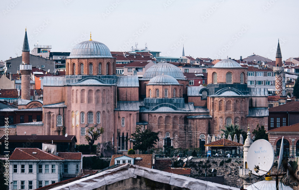 Zeyrek, Istanbul, Turkey - December 2021: A historical building converted from a church to a mosque in Istanbul. Thousands of years old historical buildings.