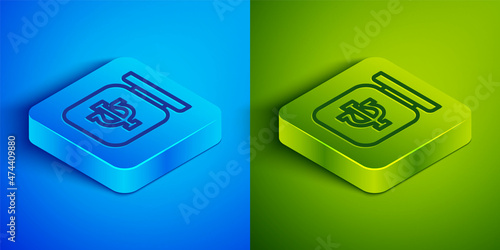 Isometric line Psychology icon isolated on blue and green background. Psi symbol. Mental health concept, psychoanalysis analysis and psychotherapy. Square button. Vector