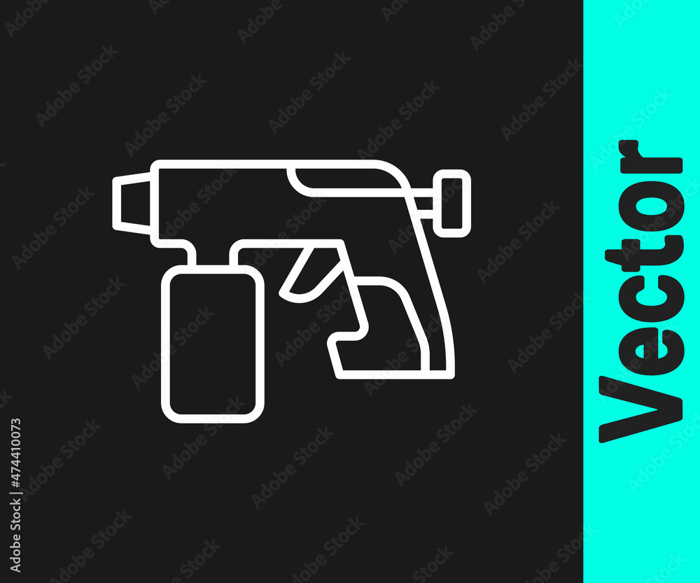 White line Paint spray gun icon isolated on black background. Vector White line Paint spray gun icon isolated on black background. Vector