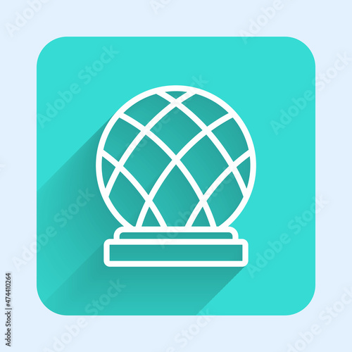 White line Montreal Biosphere icon isolated with long shadow background. Green square button. Vector
