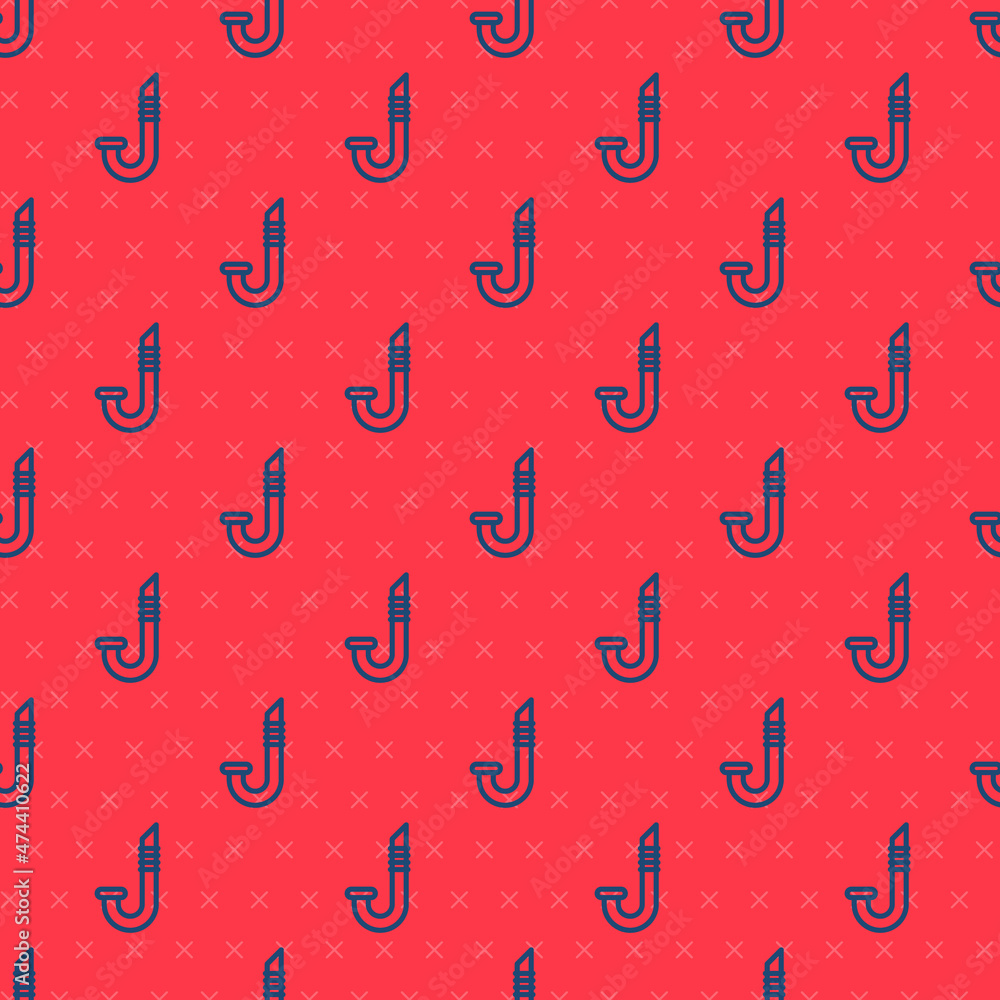 Blue line Snorkel icon isolated seamless pattern on red background. Diving underwater equipment. Vector Blue line Snorkel icon isolated seamless pattern on red background. Diving underwater equipment. Vector