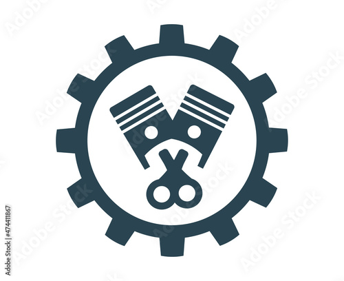 Vector illustration, logo, icon of car engine pistons and gears.