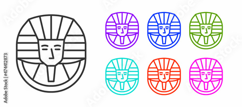 Black line Egyptian pharaoh icon isolated on white background. Set icons colorful. Vector