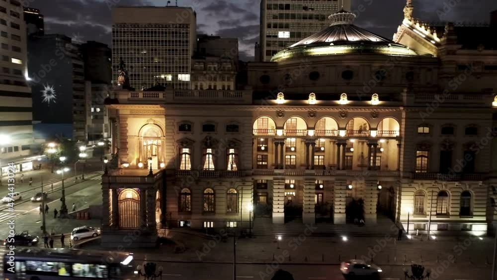 Night cityscape of Sao Paulo Brazil. Downtown historic center. Night metropolis landscape of landmark city. Buildings and avenues at historic center of city. Night cityscape of Sao Paulo Brazil. Downtown historic center. Night metropolis landscape of landmark city. Buildings and avenues at historic center of city.
