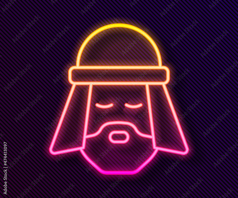 Glowing neon line Egyptian man icon isolated on black background. Vector