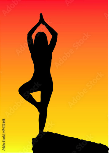 silhouette girl doing yoga on the beach