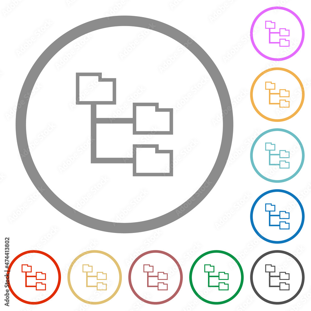 Folder structure outline flat icons with outlines Folder structure outline flat icons with outlines