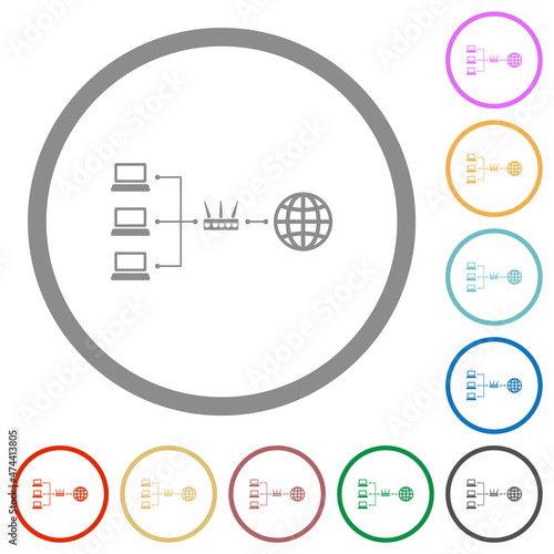 Network address translation flat icons with outlines