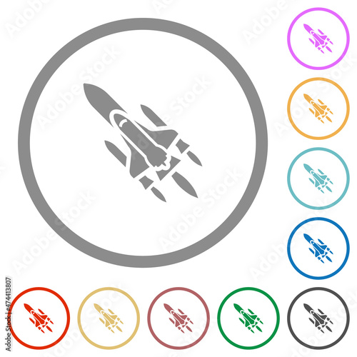 Space shuttle with launchers flat icons with outlines