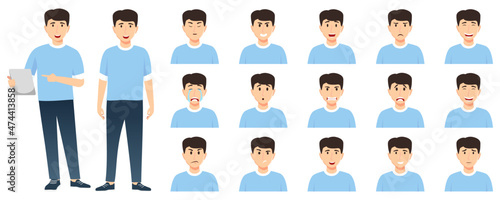 Businessman set an avatar set with different facial expression and emotion angry cry happy unhappy sad excited cheerful isolated