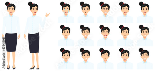 Businesswoman set an avatar set with different facial expression and emotion angry cry happy sad excited cheerful posing
