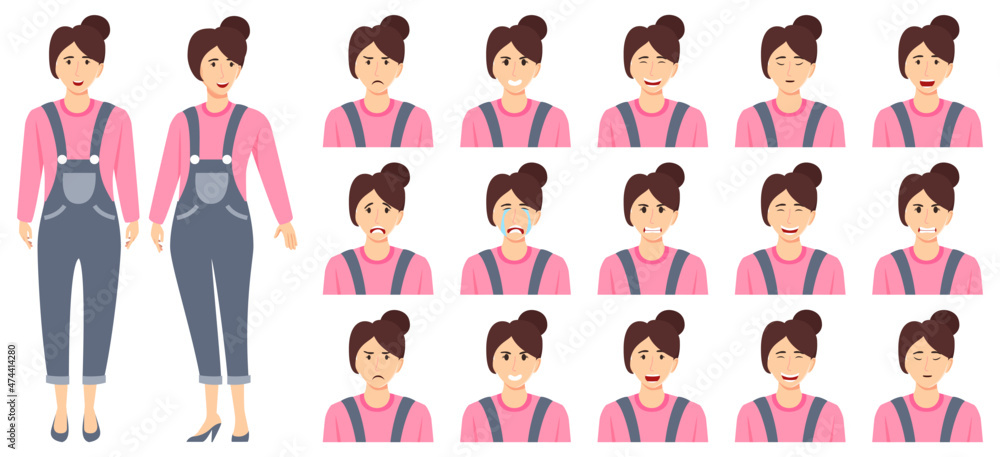 Cute businesswoman set an avatar set with different facial expression and emotion angry cry happy posing isolated Cute businesswoman set an avatar set with different facial expression and emotion angry cry happy posing isolated