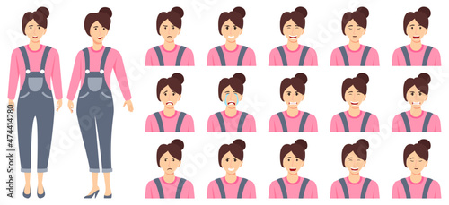 Cute businesswoman set an avatar set with different facial expression and emotion angry cry happy posing isolated