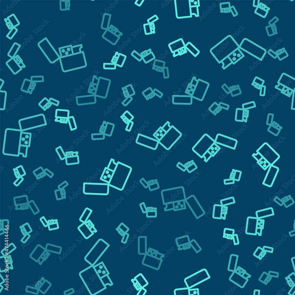 Green line Lighter icon isolated seamless pattern on blue background. Vector Green line Lighter icon isolated seamless pattern on blue background. Vector