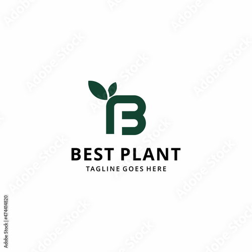 B F logo illustration with black leaf organic nature vector design template