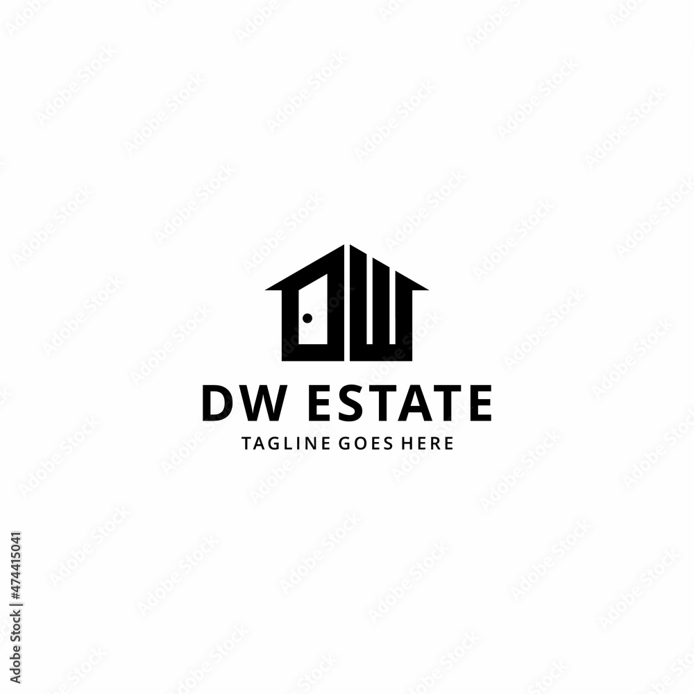 Creative modern abstract illustration initials DW real estate sign logo design template