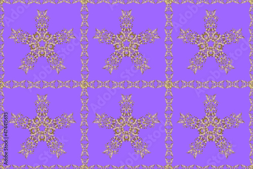 Oriental raster golden pattern with arabesques and floral elements. Pano.