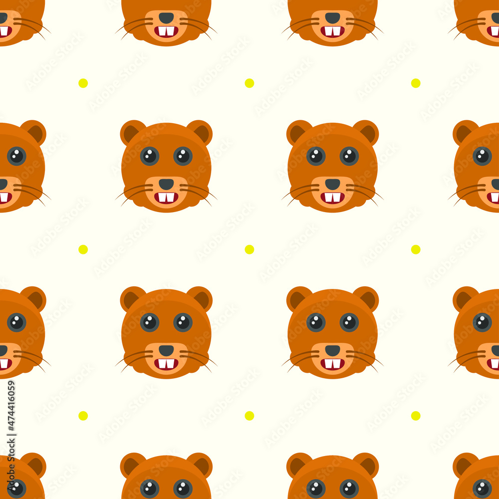 Seamless Pattern Abstract Elements Animal Beaver Head Wildlife Vector Design Style Background Illustration Texture For Prints Textiles, Clothing, Gift Wrap, Wallpaper, Pastel