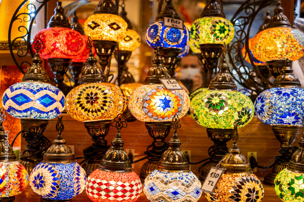 Turkish traditional lamps in Grand bazaar Istanbul