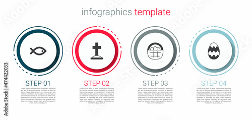Set Christian fish symbol, Grave with cross, Basket easter eggs and Easter. Business infographic template. Vector