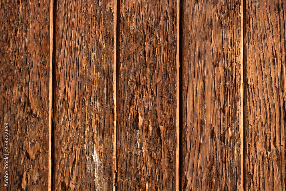 Fototapeta premium The yellow plank wall is aged naturally.