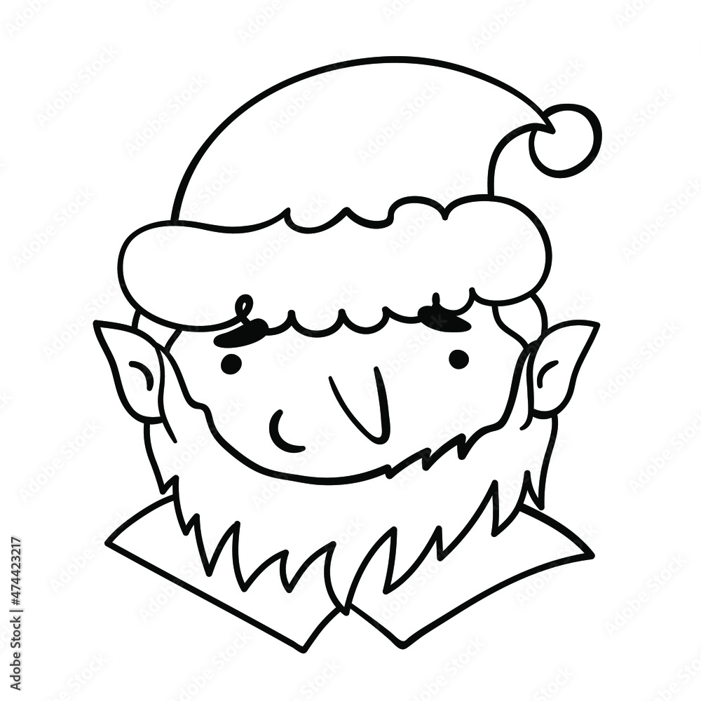 Outline illustration of a Christmas Elf. Clip art for a coloring page. Outline illustration of a Christmas Elf. Clip art for a coloring page.