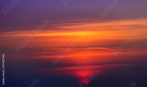 Wonderful summer landscape. Sunset. Bright orange-pink sky at dawn. © maykal