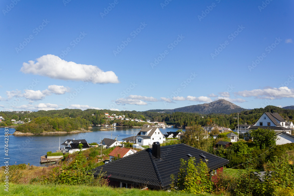 Residential area in Norway with villas by the sea