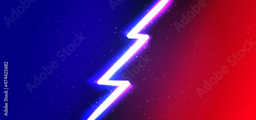 Neon match race lightning background. Electric explosion. Blue and red opponent challenge design. Modern electric neon.
