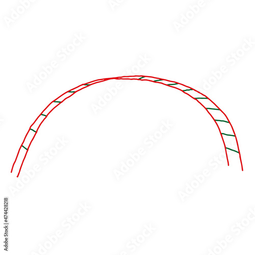 Beautiful hand-drawn red and green vector illustration of a bridge metal swedish wall for children isolated on a white background