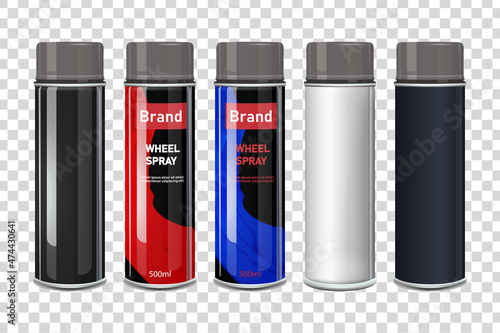 A set of aluminum cans isolated on a transparent background. Aerosol can, Metal bottle, Tube with cap