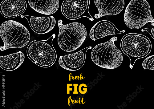Fig fruit hand drawn package design. Vector illustration. Design, package, brochure illustration. Packaging design. Hand drawn fig fruits design template. Organic fresh food vector illustration.