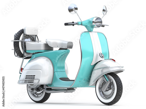 Classic vintage scooter, motor bike or moped isolated on whte.