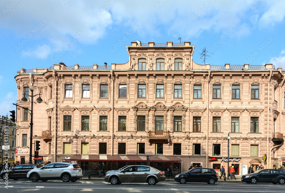 The Yakovlevs' apartment building on Nevsky Prospect. Mezzanine with putti figures. Saint Petersburg. Russia