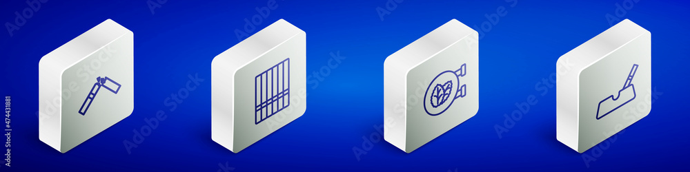 Set Isometric line Broken cigarette, Cigarette, Tobacco leaf shop and Ashtray with icon. Vector Set Isometric line Broken cigarette, Cigarette, Tobacco leaf shop and Ashtray with icon. Vector