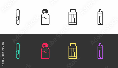 Set line Cigar, Vape liquid bottle, mod device and Electronic cigarette on black and white. Vector