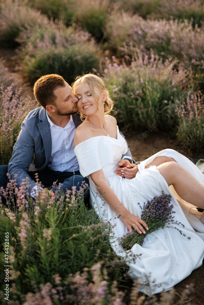 bride and groom on in the lavender field bride and groom on in the lavender field