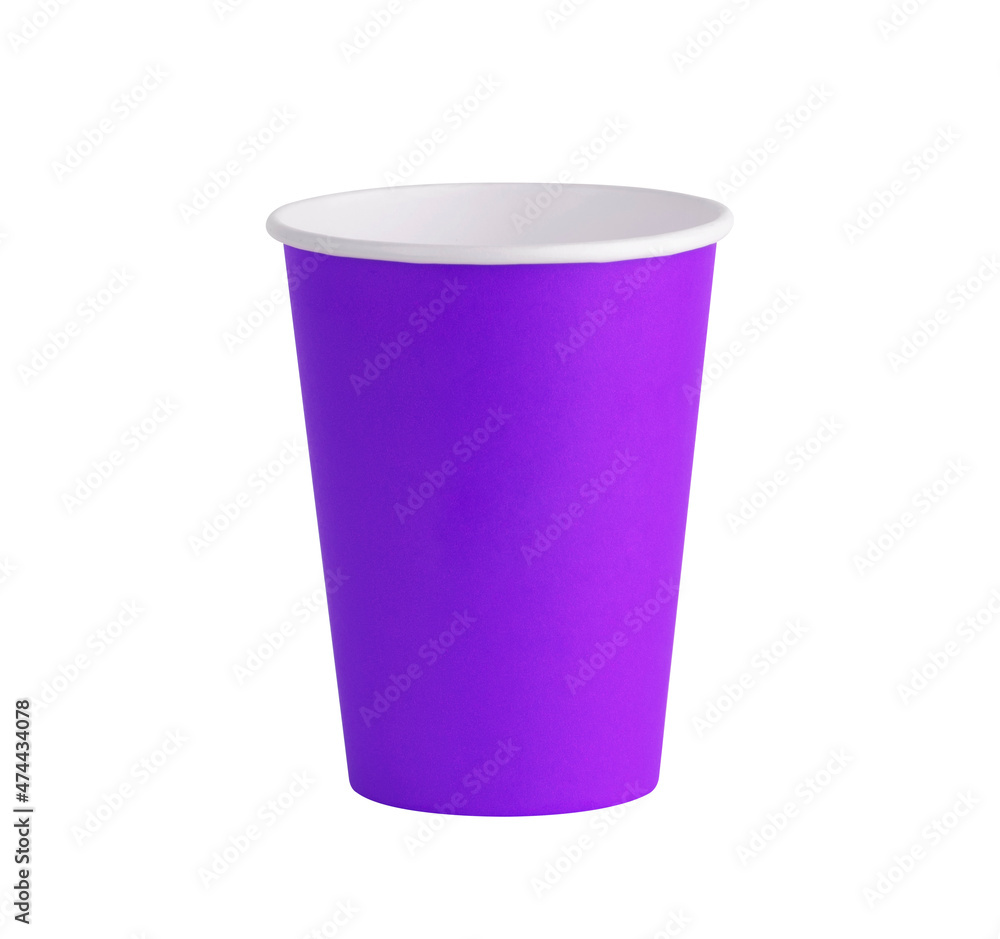 Paper Cup. Purple color paper cup on a white background. Clipping path. Paper Cup. Purple color paper cup on a white background. Clipping path.
