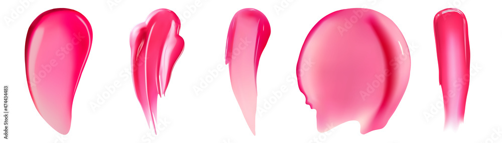 Make up cream or pink liquid lipstick smudge smear on white background. Set of colorful cosmetic liquid lipgloss . Skin care product smear smudge swipe Make up cream or pink liquid lipstick smudge smear on white background. Set of colorful cosmetic liquid lipgloss . Skin care product smear smudge swipe