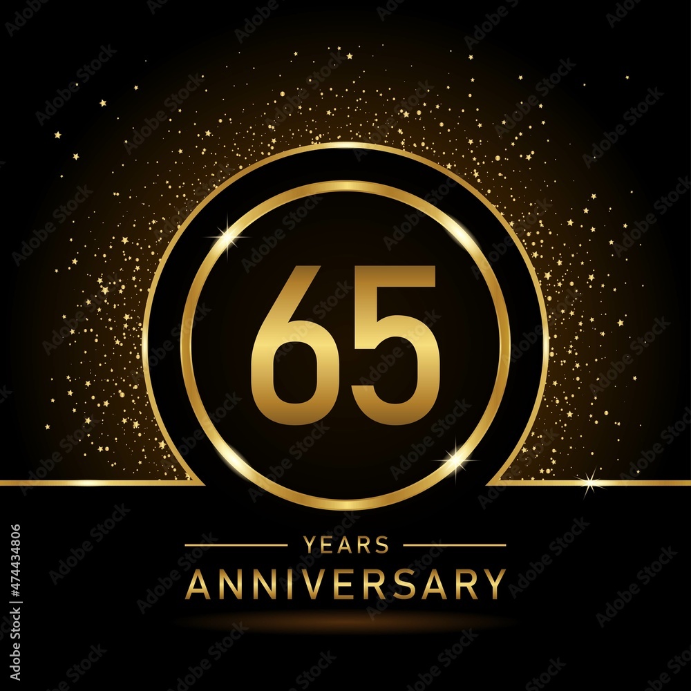 65th anniversary logo. Golden anniversary celebration logo design for booklet, leaflet, magazine, brochure poster, web, invitation or greeting card. rings vector illustrations.