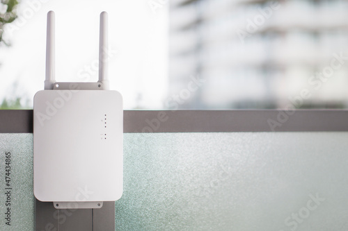 Internet device plugged in outdoor setting