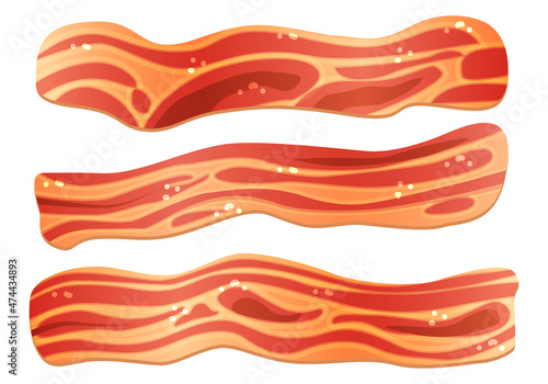 Set slices of bacon fried concept illustration vector food